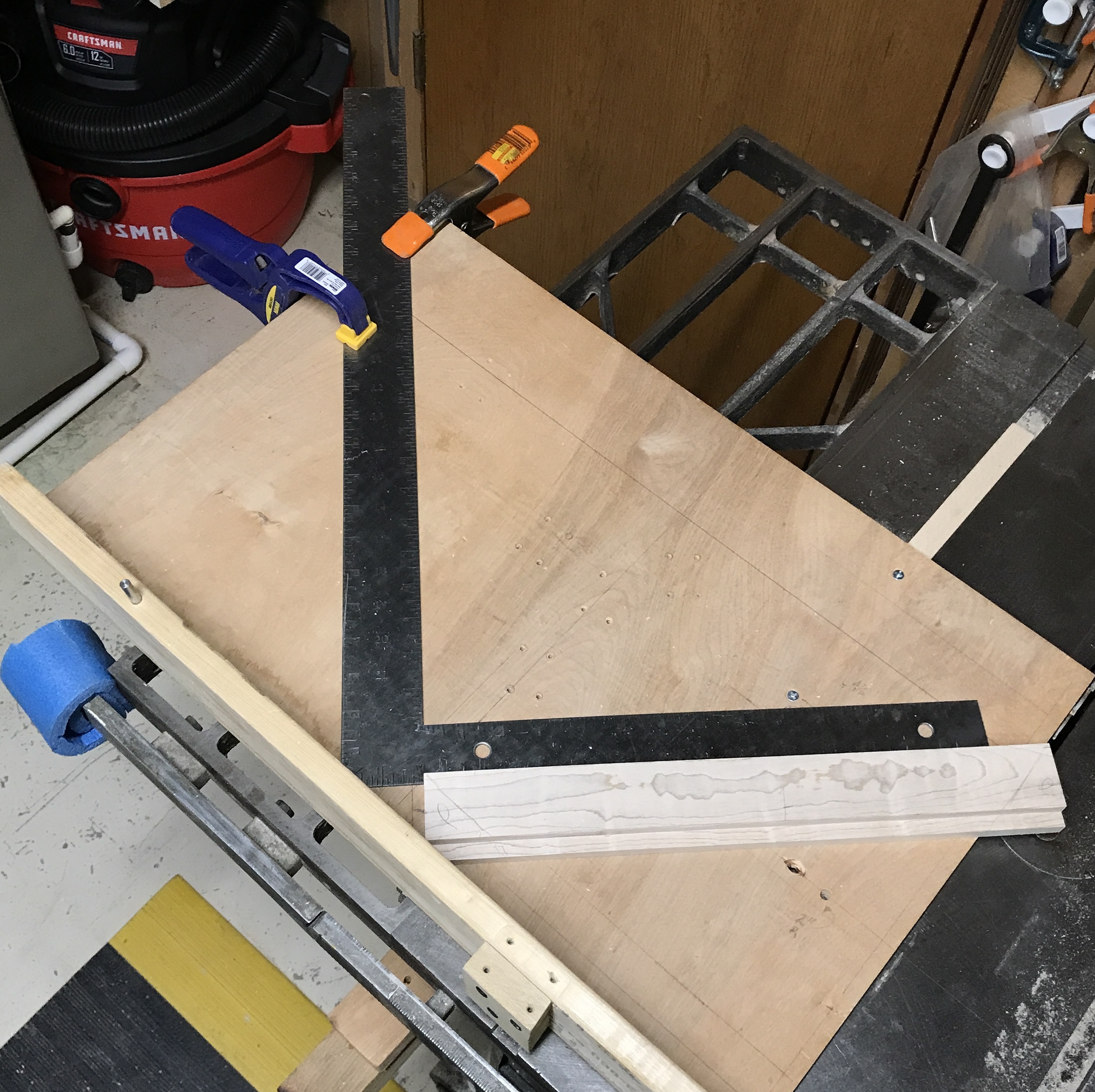 The setup for mitering the ends of the frame members